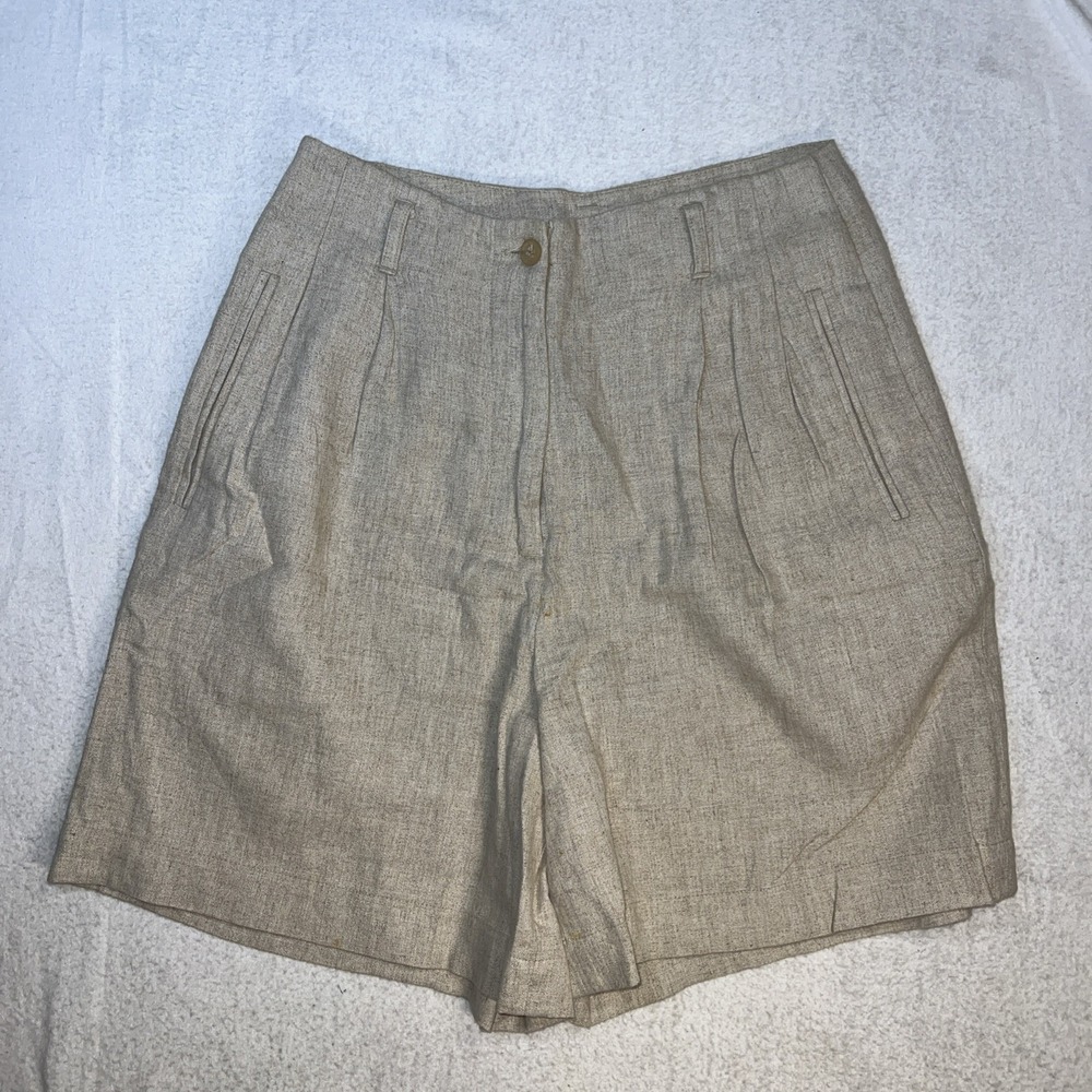 Paul Harris Design Linen Blend Vintage 80s Shorts Beige Bermuda Size 4 Mom Coast